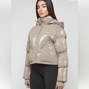 Maniere de Voir High Shine Puffer Jacket - Beige Size:10